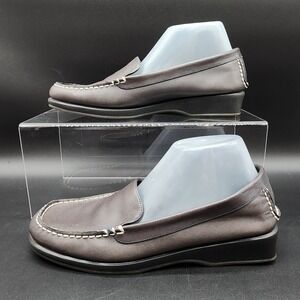 Studio Works 9.5 Brown Leather Sophia Loafer Wedge Work Professional Career Shoe
